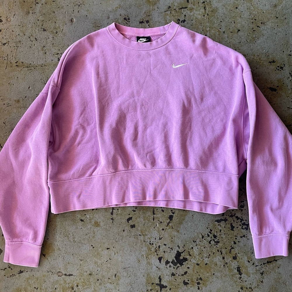 Nike Sportswear Cropped Fleece Oversized Crew-Neck Pastel Lilac Sweatshirt Sz SM